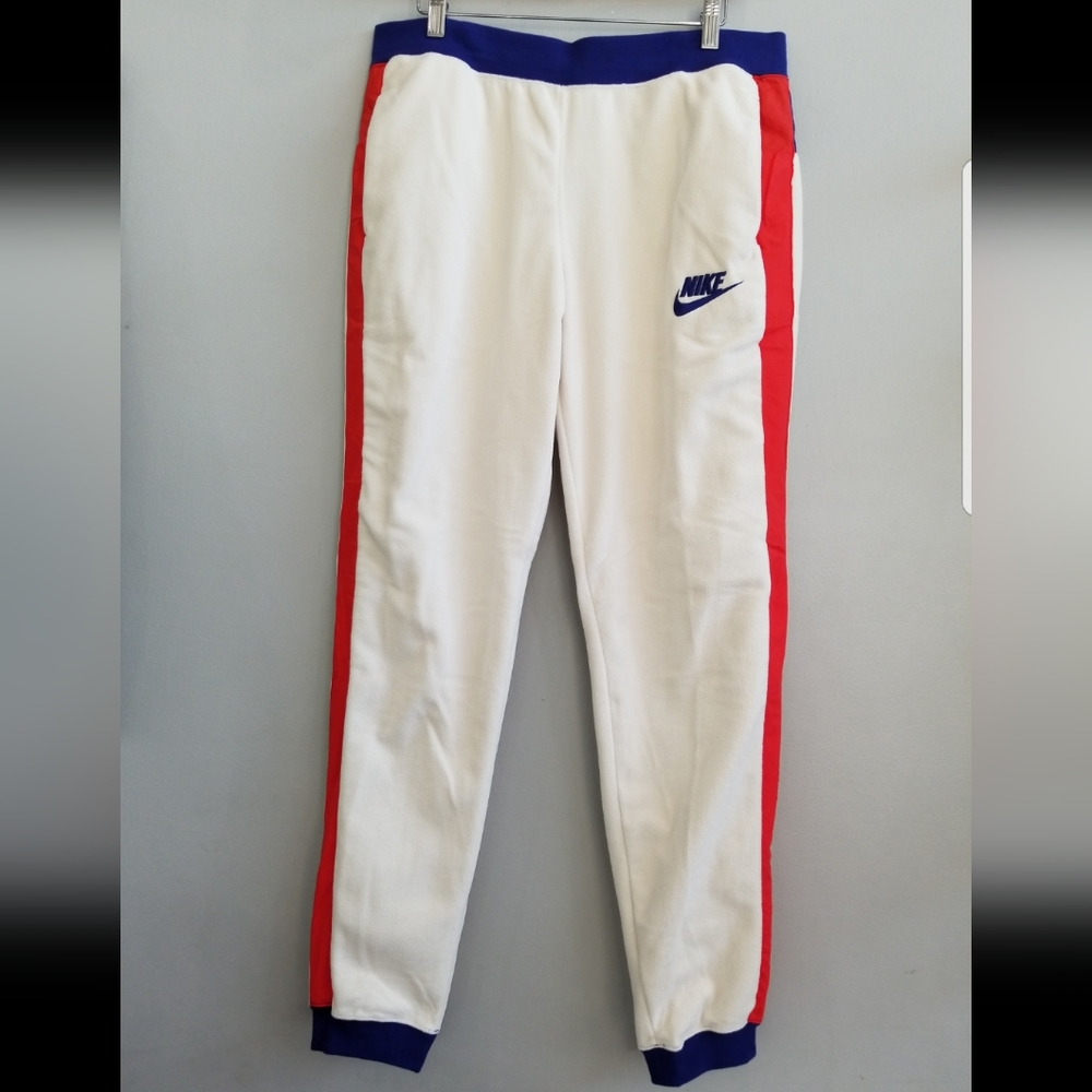 NEW Nike Sportswear Polar Fleece Pants Cream Red Blue Women's Size Large, Small